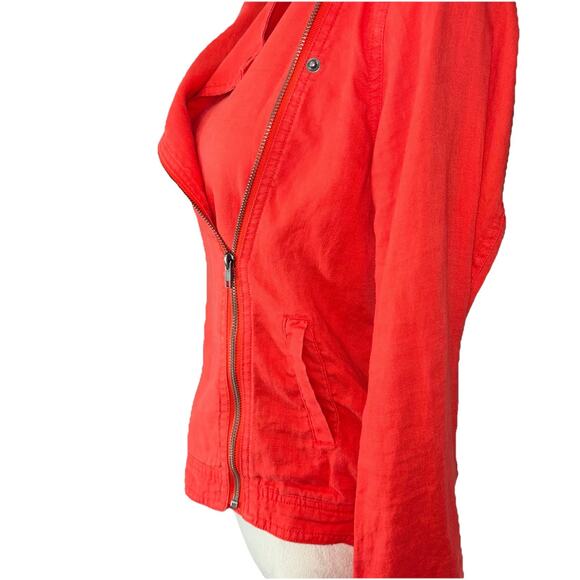Cynthia Rowley Linen Jacket Womens Small Coral Asymmetrical Zipper Moto Style - Picture 4 of 8